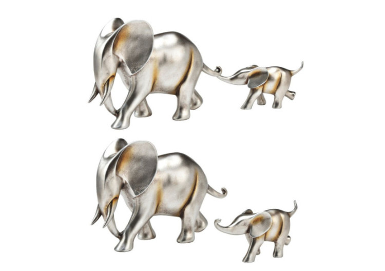 Ensemble Éléphant Mère et Enfant - Polyuréthane argenté 32 x 13 x 6 cm - 10038877 - WURM