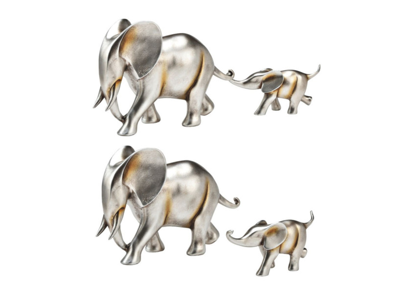 Ensemble Éléphant Mère et Enfant - Polyuréthane argenté 32 x 13 x 6 cm - 10038877 - WURM