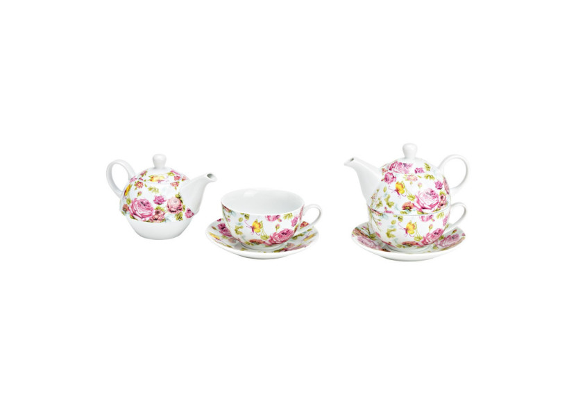 Théière avec Tasse - Décor de roses, en porcelaine rose, dimensions 17x15x15cm - 10039621 - WURM