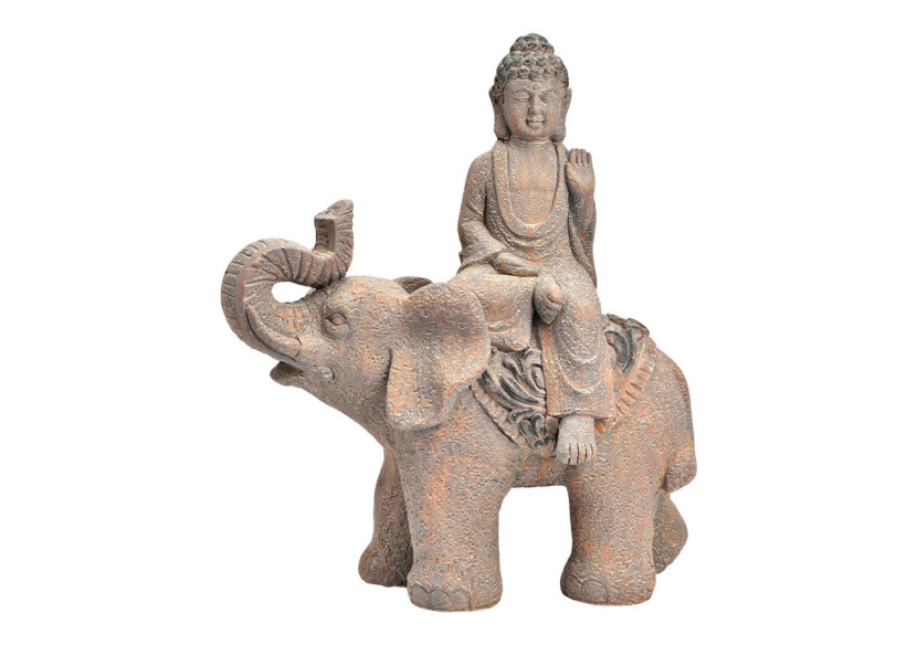 Bouddha sur Éléphant en Magnésie - Finition antique brune 38x46x20cm - 10039628 - WURM