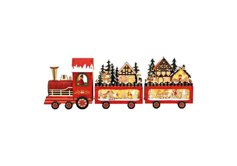 Scène Hivernale Train de Noël LED - Bois Rouge 56x19x8cm - 10039985 - WURM