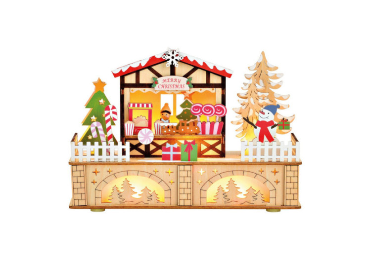 Scène Hivernale Stand de Marché LED - Bois Multicolore 25x18x8cm - 10039986 - WURM