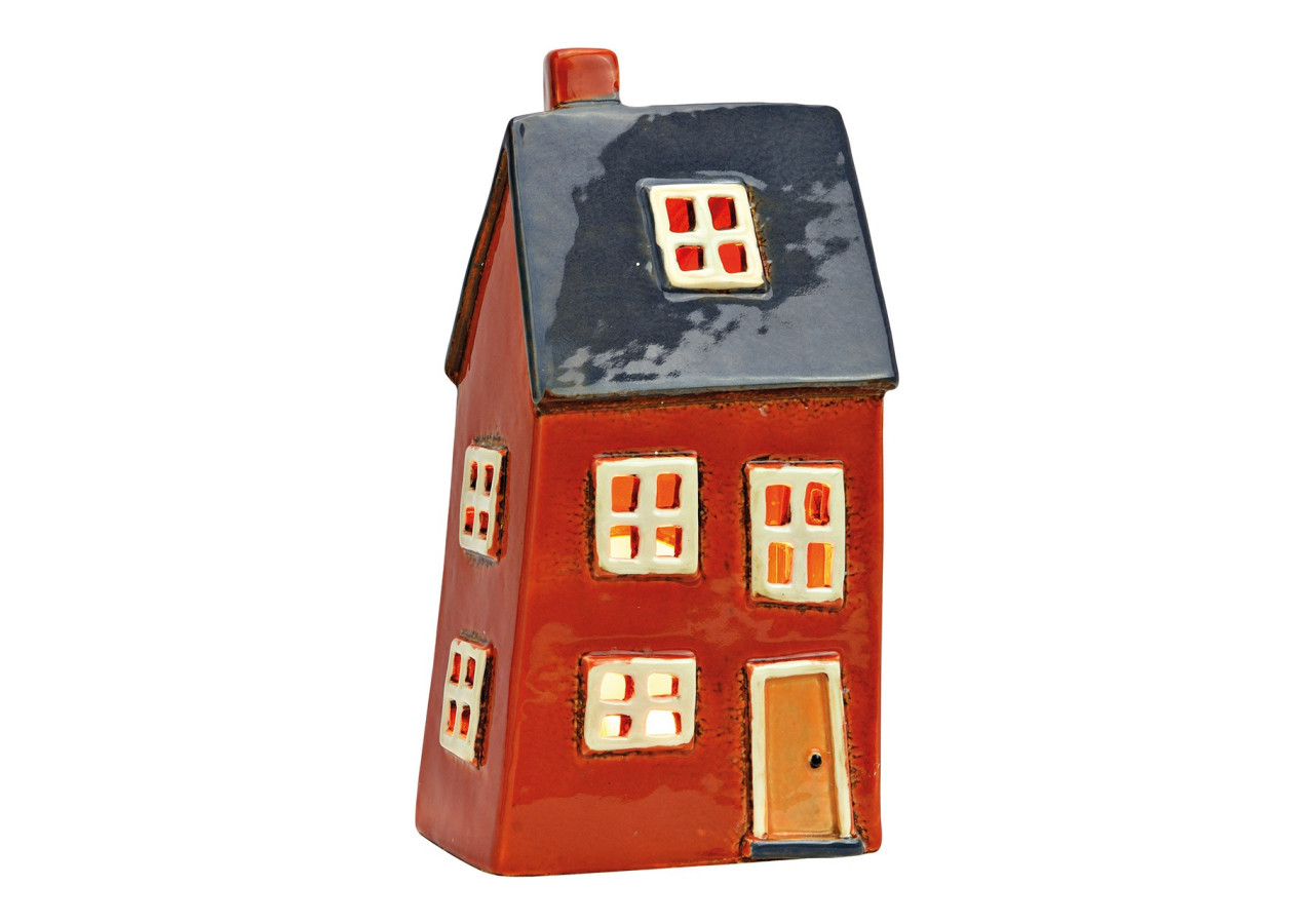 Lanterne décorative - Maison en grès rouge et noir 12x23x9cm - 10040053 - WURM