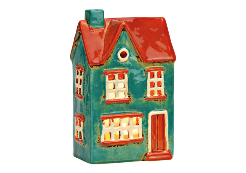 Maison lumineuse en grès - Turquoise et orange 12x19x8cm - 10040056 - WURM