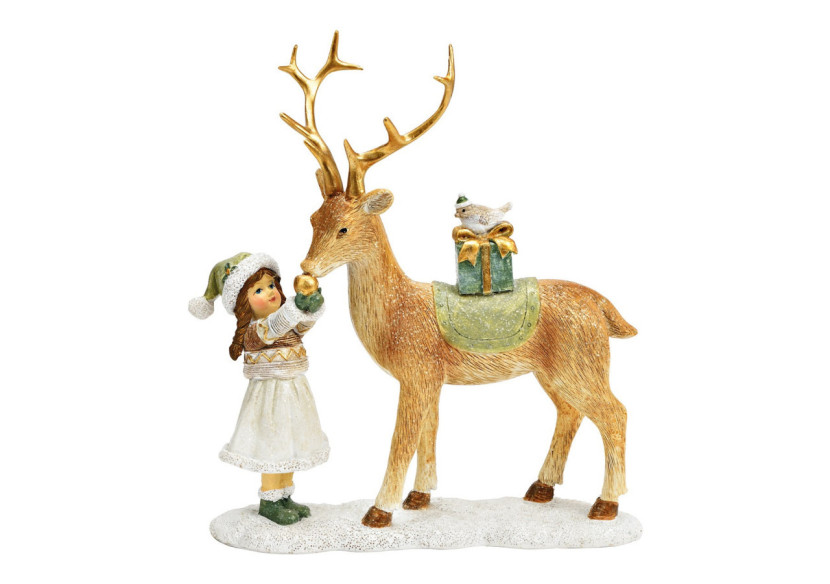 Cerf avec fille en poly multicolore - Dimensions 19x21x7cm - 10040188 - WURM