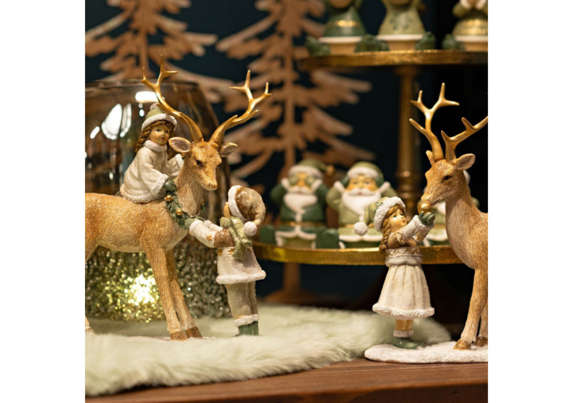 Cerf avec fille en poly multicolore - Dimensions 19x21x7cm - 10040188 - WURM