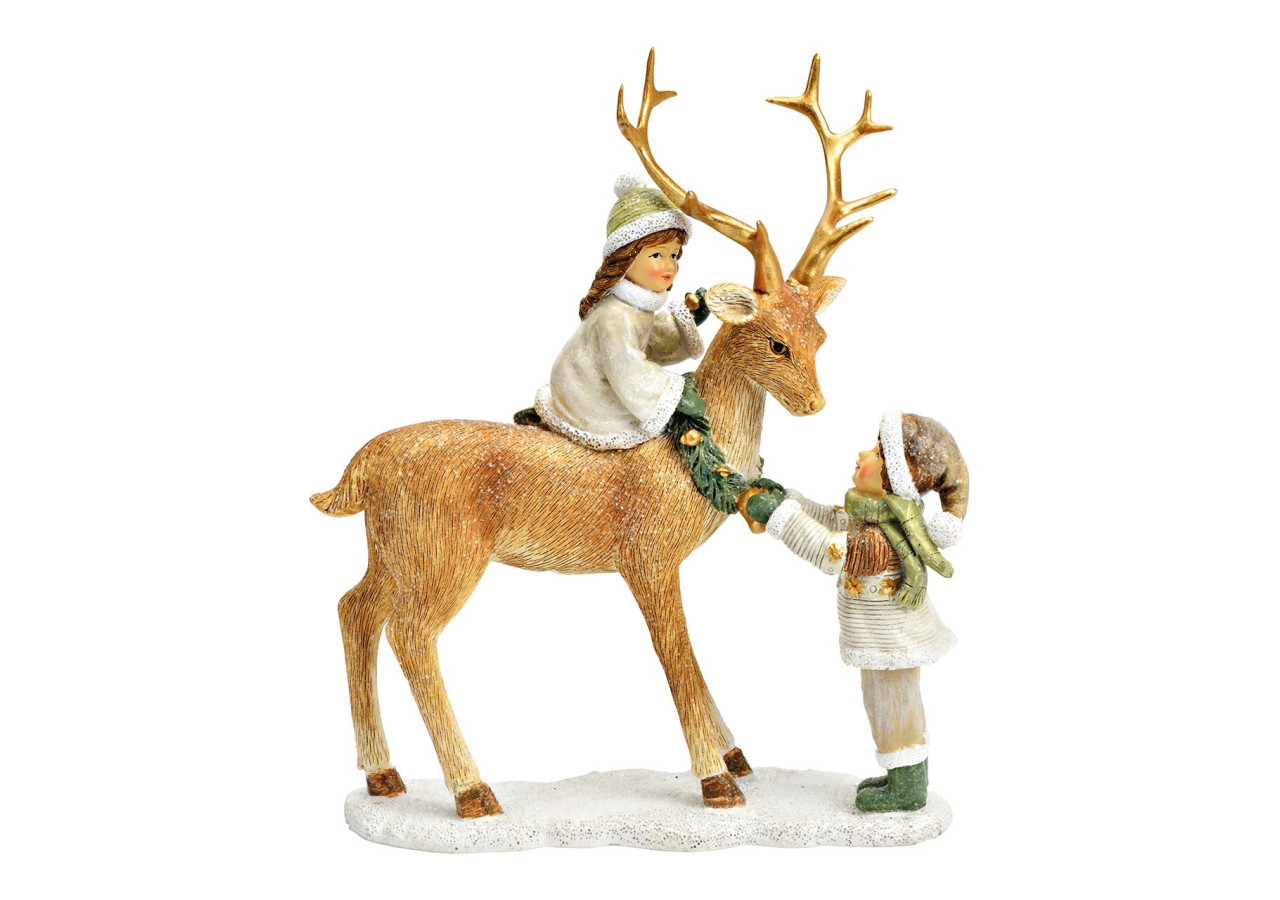 Cerf avec enfants en poly multicolore - Dimensions 18x21x8cm - 10040189 - WURM