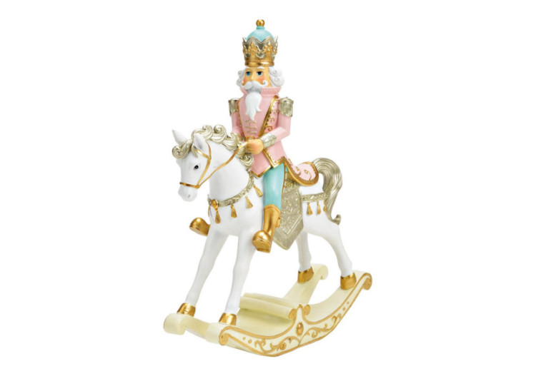 Cheval à bascule avec Saint Nicolas en poly blanc et rose - Dimensions 22x29x8cm - 10040190 - WURM