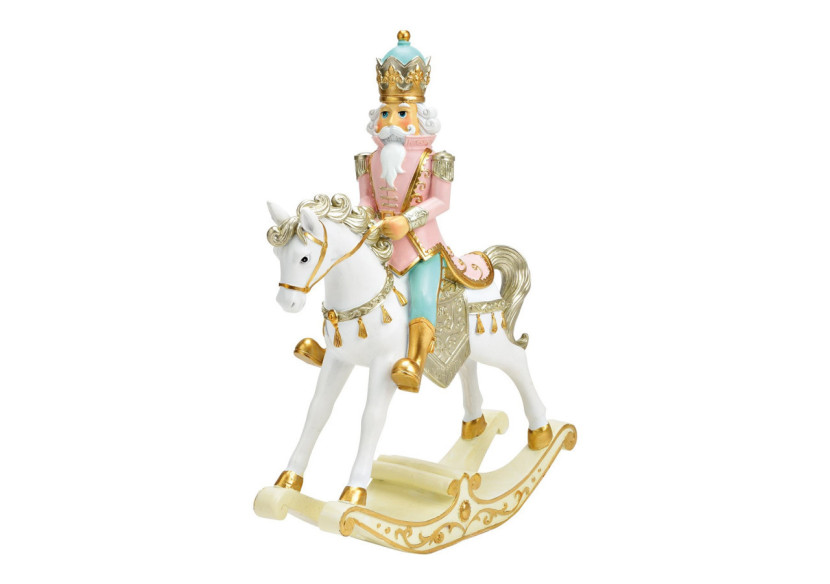 Cheval à bascule avec Saint Nicolas en poly blanc et rose - Dimensions 22x29x8cm - 10040190 - WURM
