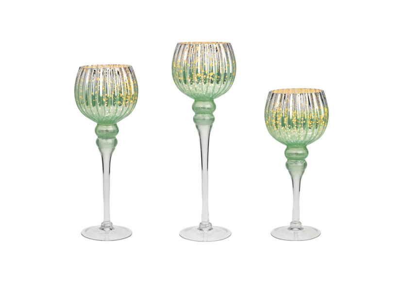 Set de lanternes sur pied en verre mint - 3 pièces (H) 30cm, 35cm, 40cm x 13cm - 10040198 - WURM