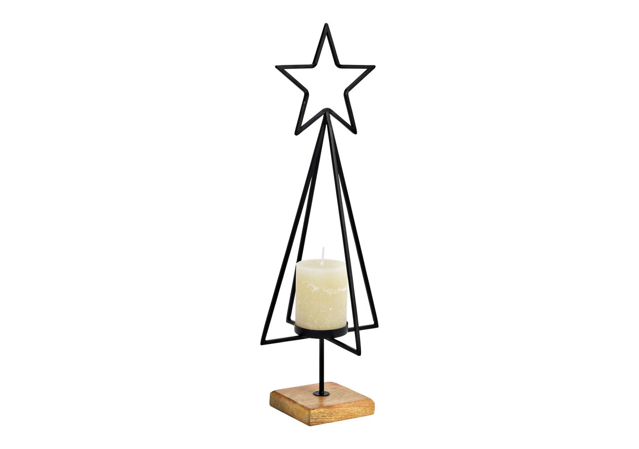 Support de bougie sapin sur socle en bois de mangue - Dimensions 18x50x18cm - 10040329 - WURM
