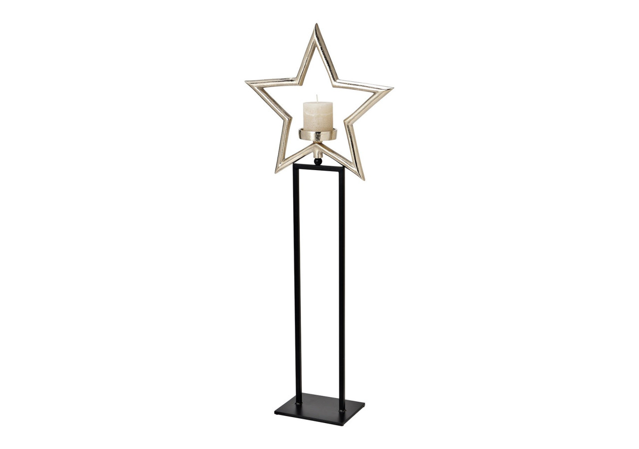 Porte- bougie Étoile en Métal - Argent et Noir, Dimensions 26x92x14cm - 10040373 - WURM