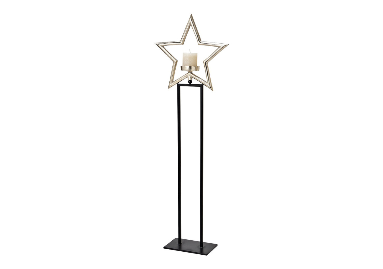 Porte- bougie Étoile en Métal - Argent et Noir, Dimensions 36x111x15cm - 10040374 - WURM