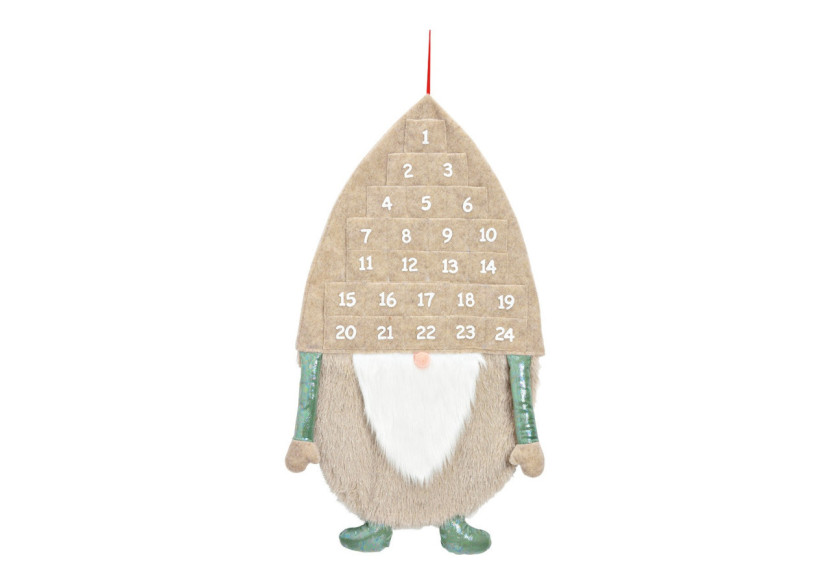 Calendrier de l'Avent en Textile - Wichtel Beige/Vert, Dimensions 49x86x4cm - 10040411 - WURM