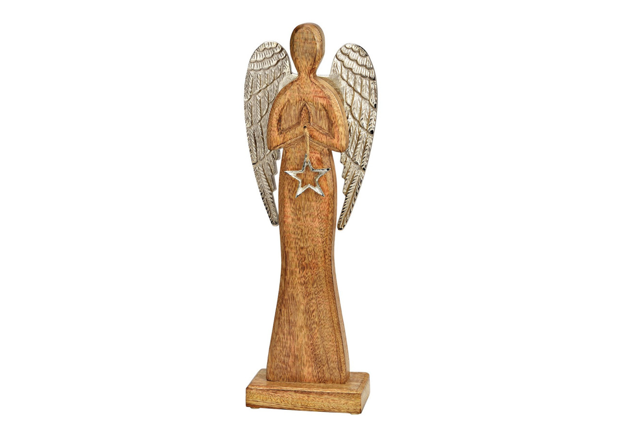 Statue d'Ange avec Étoile - Bois de Mangue Naturel 13x43x7cm - 10040424 - WURM