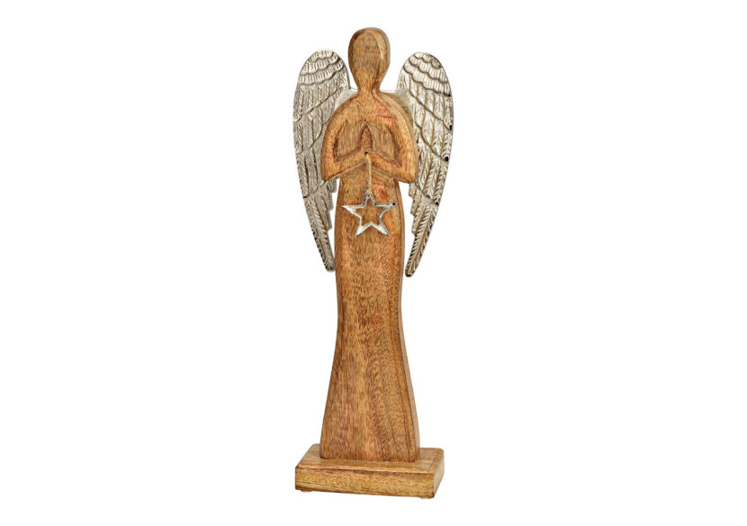 Statue d'Ange avec Étoile - Bois de Mangue Naturel 13x43x7cm - 10040424 - WURM
