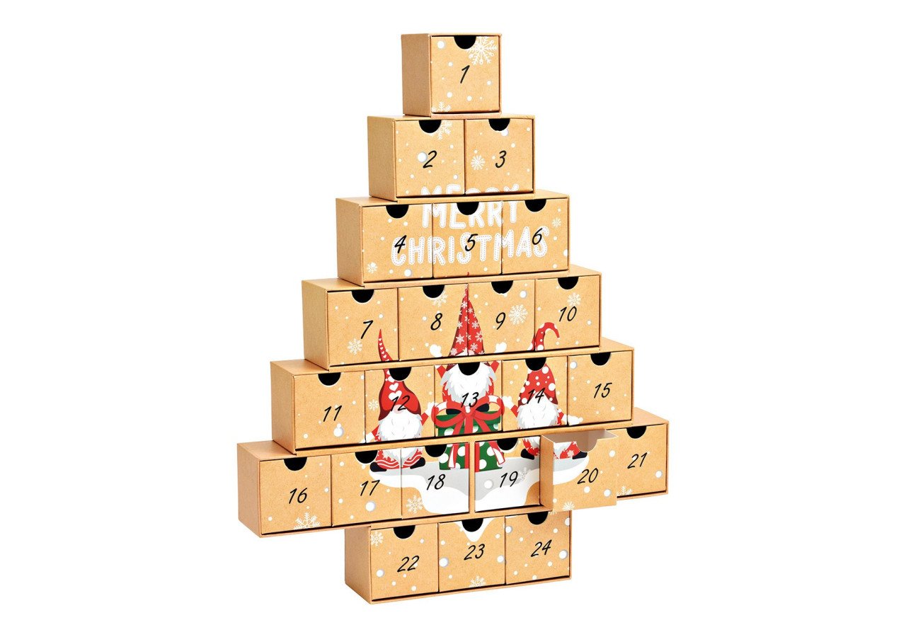 Calendrier de l'Avent Sapin 'Joyeux Noël' - 24 Boîtes en Carton 38x48x6cm - 10040445 - WURM