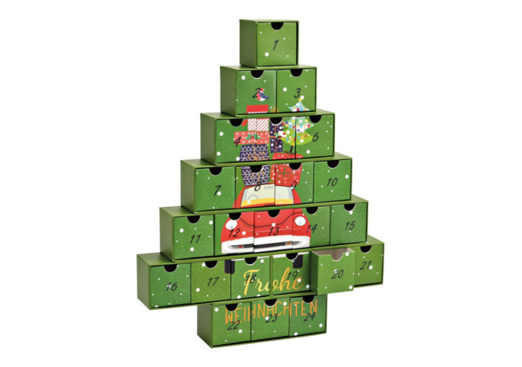 Calendrier de l'Avent Sapin 'Joyeuses Fêtes' - 24 Boîtes en Carton 38x48x6cm - 10040446 - WURM