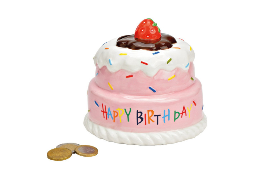 Tirelire Gâteau d'anniversaire - Céramique rose 12 x 12 x 12cm - 10040479 - WURM