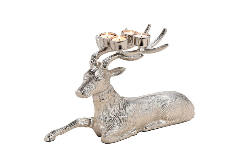 Décoration de Noël - Porte-Tealight Cerf en Métal Argenté - 10040624 - WURM