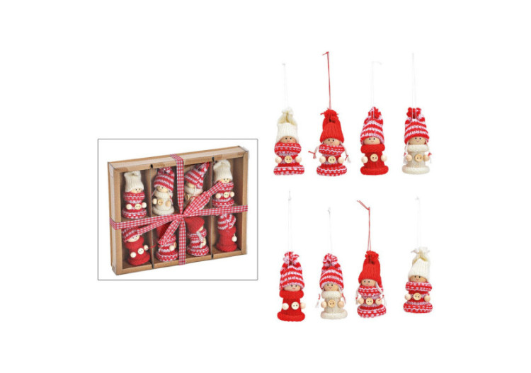 Ornements de Noël - 8 Figurines Enfant en Textile Rouge/Blanc - 10040668 - WURM