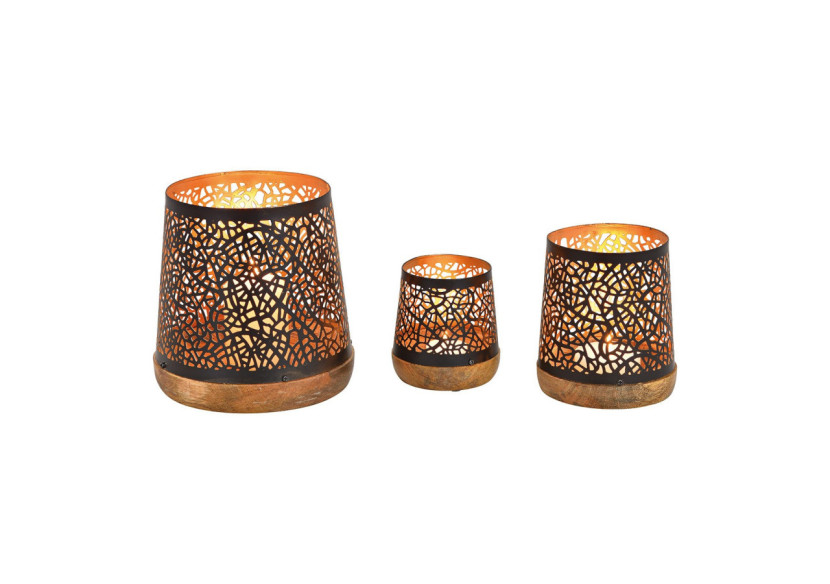 Set de Photophores en Métal sur Socle en Bois de Mangue - 3 Pièces - 10040693 - WURM