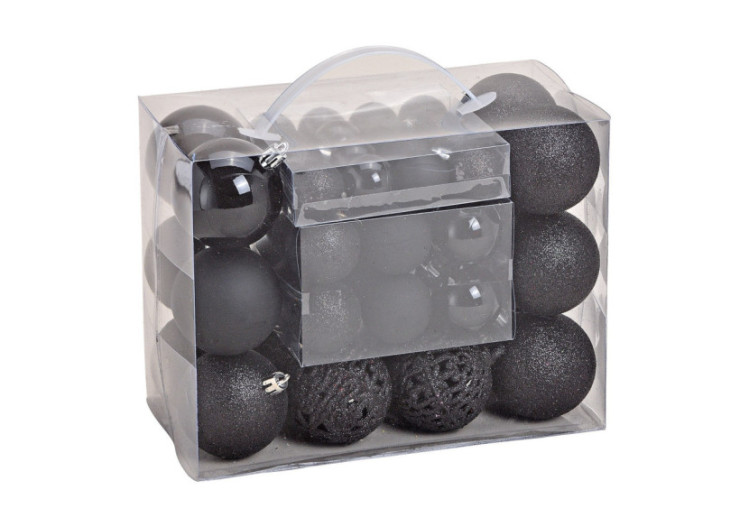 Boules de Noël en plastique - Set de 50 en noir, tailles 3/4/6 cm - 10040770 - WURM