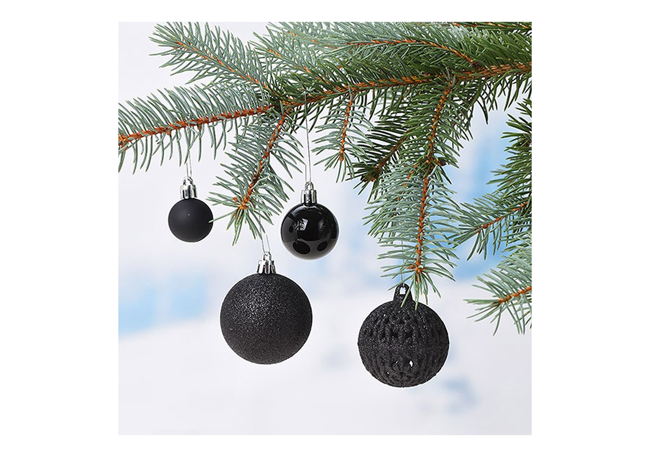 Boules de Noël en plastique - Set de 50 en noir, tailles 3/4/6 cm - 10040770 - WURM