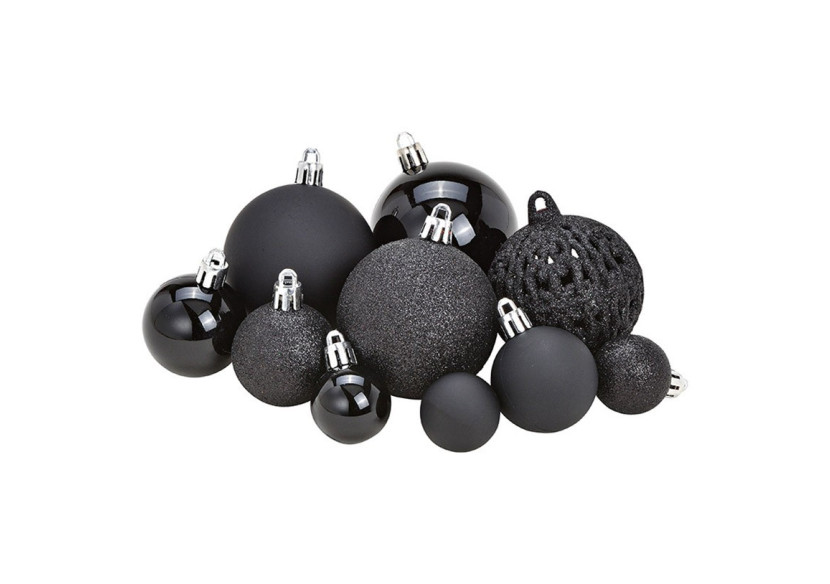 Boules de Noël en plastique - Set de 50 en noir, tailles 3/4/6 cm - 10040770 - WURM