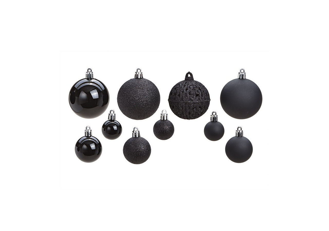 Boules de Noël en plastique - Set de 50 en noir, tailles 3/4/6 cm - 10040770 - WURM