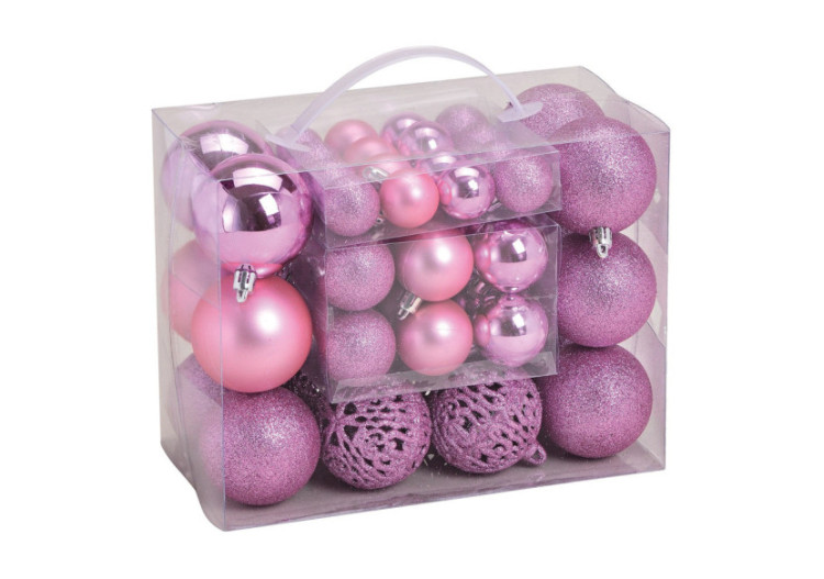 Boules de Noël en plastique - Set de 50 en rose, tailles 3/4/6 cm - 10040771 - WURM
