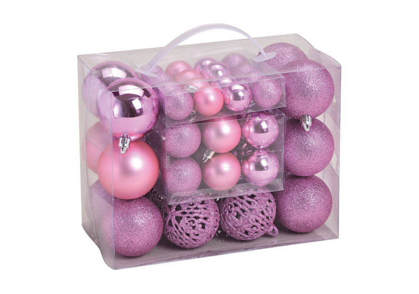 Boules de Noël en plastique - Set de 50 en rose, tailles 3/4/6 cm - 10040771 - WURM