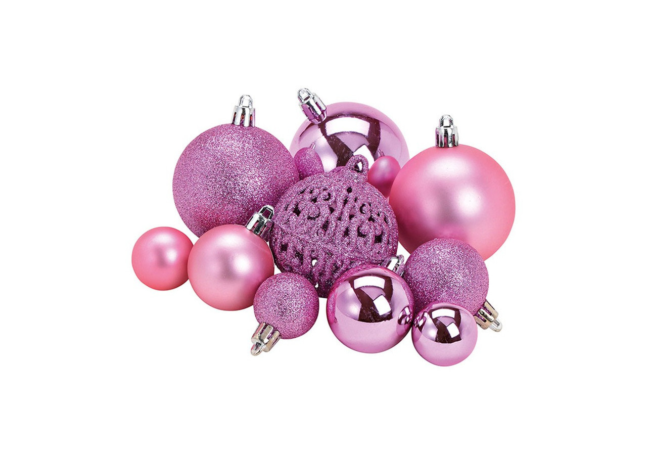 Boules de Noël en plastique - Set de 50 en rose, tailles 3/4/6 cm - 10040771 - WURM