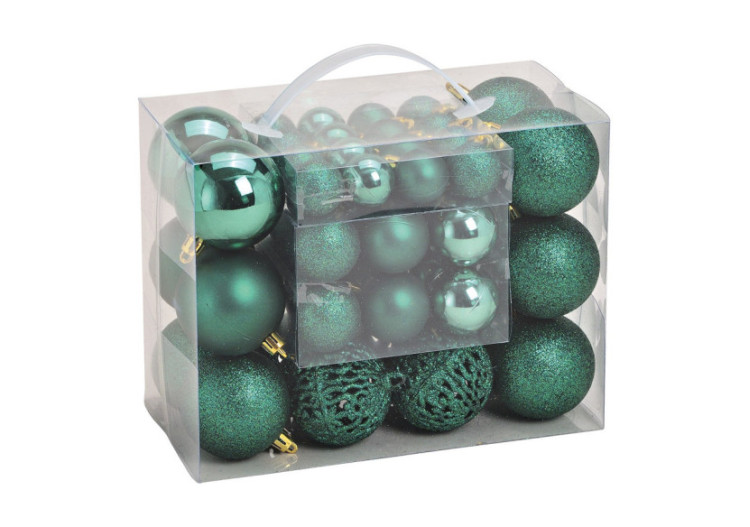 Boules de Noël en plastique - Set de 50 en vert, tailles 3/4/6 cm - 10040772 - WURM