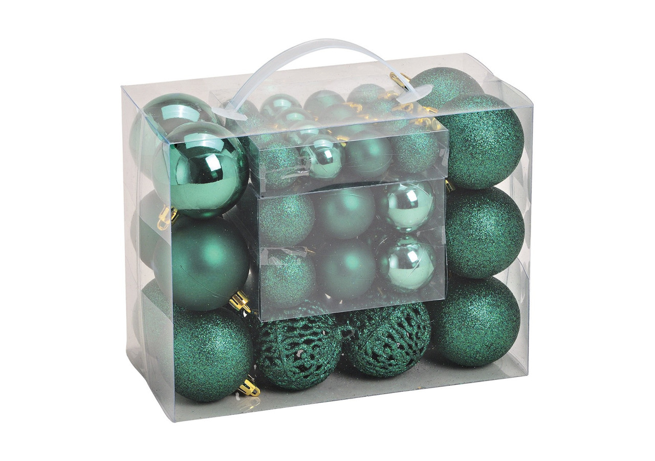 Boules de Noël en plastique - Set de 50 en vert, tailles 3/4/6 cm - 10040772 - WURM