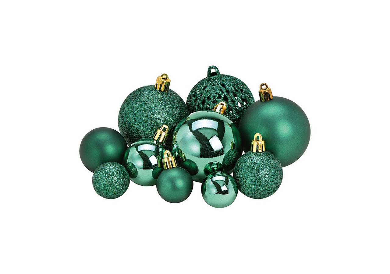 Boules de Noël en plastique - Set de 50 en vert, tailles 3/4/6 cm - 10040772 - WURM