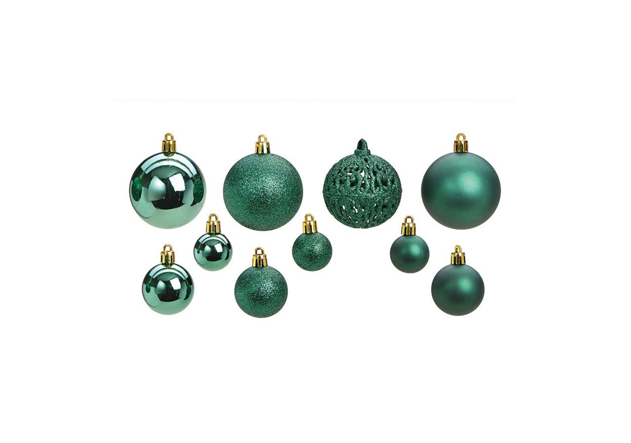 Boules de Noël en plastique - Set de 50 en vert, tailles 3/4/6 cm - 10040772 - WURM
