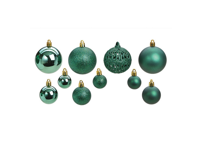 Boules de Noël en plastique - Set de 50 en vert, tailles 3/4/6 cm - 10040772 - WURM