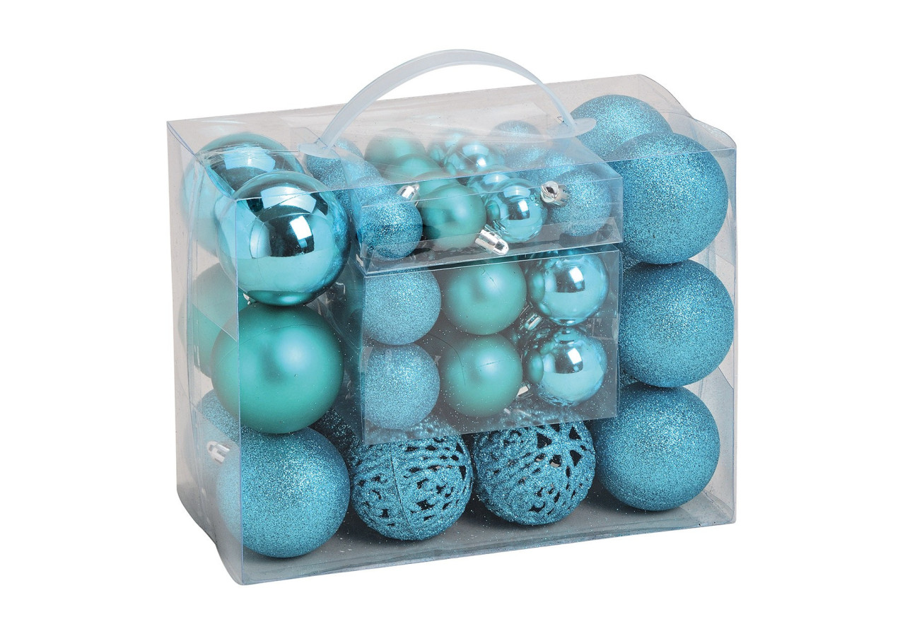 Boules de Noël en plastique - Set de 50 en turquoise, tailles 3/4/6 cm - 10040773 - WURM