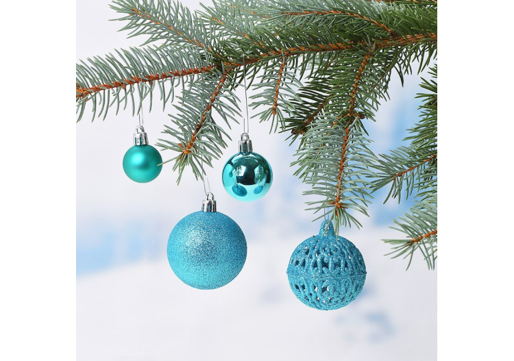 Boules de Noël en plastique - Set de 50 en turquoise, tailles 3/4/6 cm - 10040773 - WURM 2