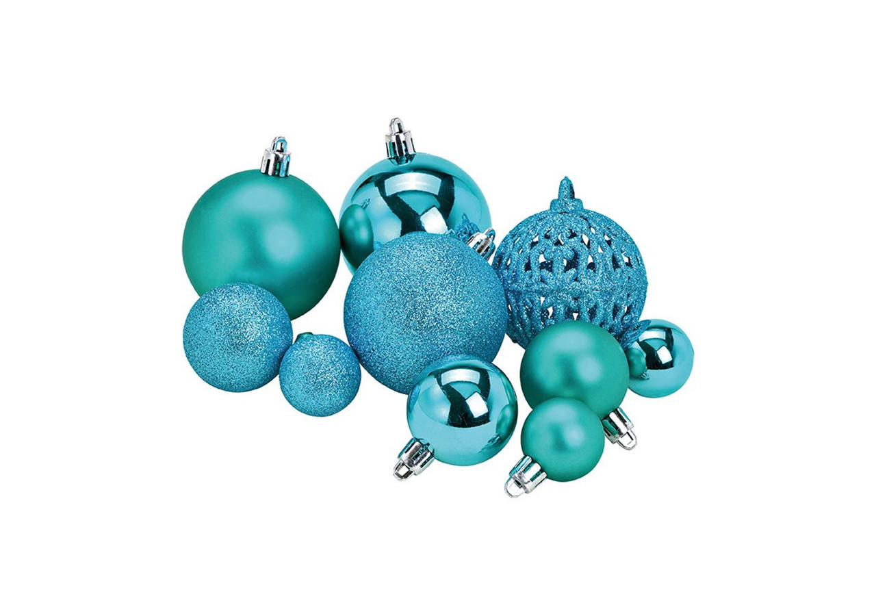 Boules de Noël en plastique - Set de 50 en turquoise, tailles 3/4/6 cm - 10040773 - WURM