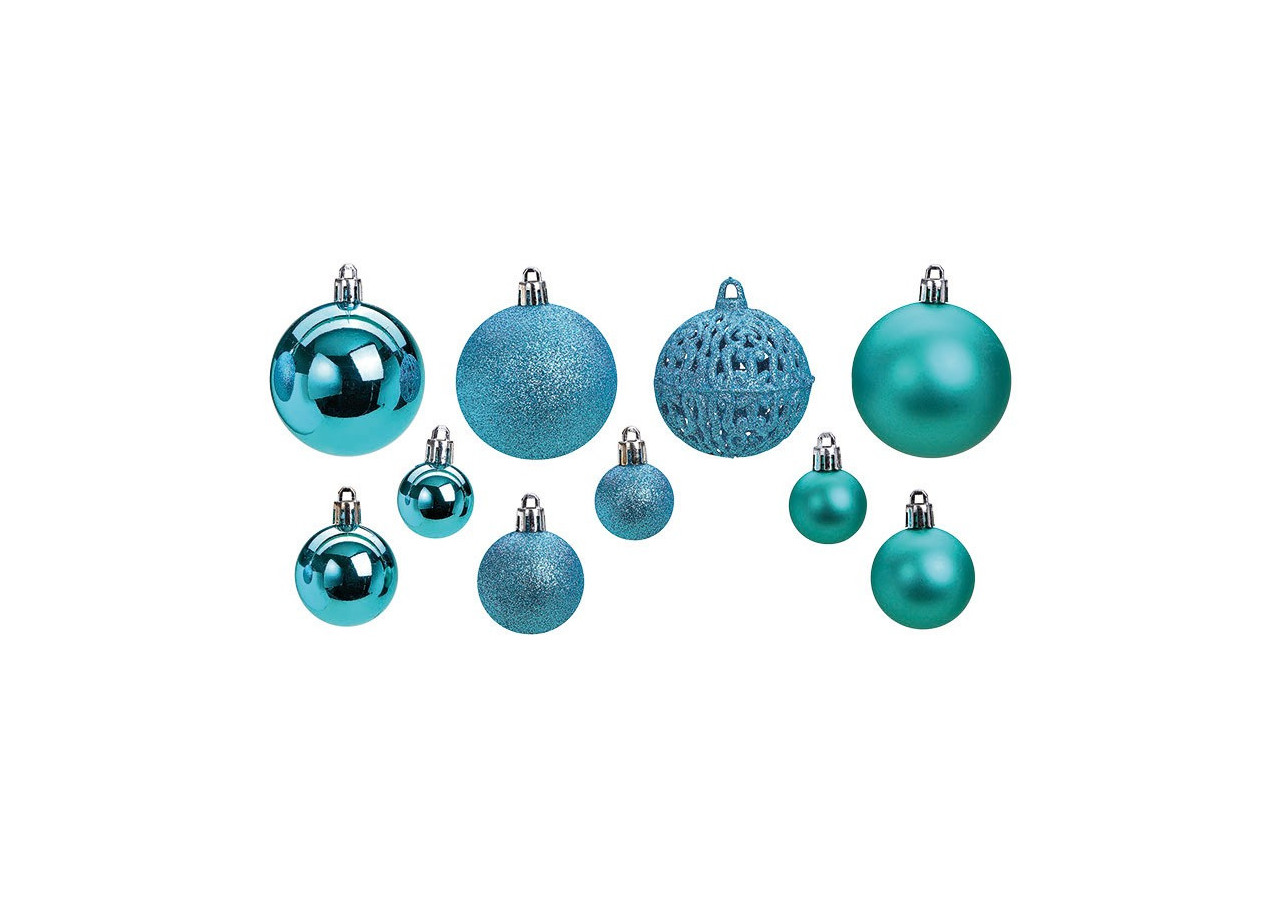 Boules de Noël en plastique - Set de 50 en turquoise, tailles 3/4/6 cm - 10040773 - WURM