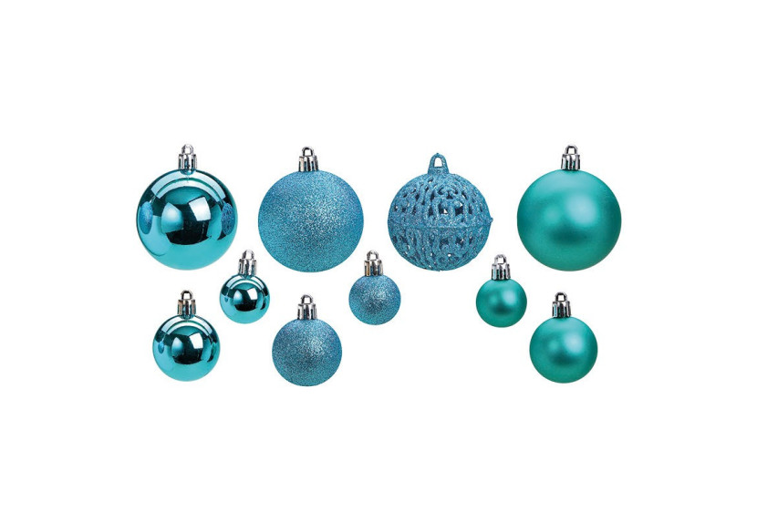 Boules de Noël en plastique - Set de 50 en turquoise, tailles 3/4/6 cm - 10040773 - WURM