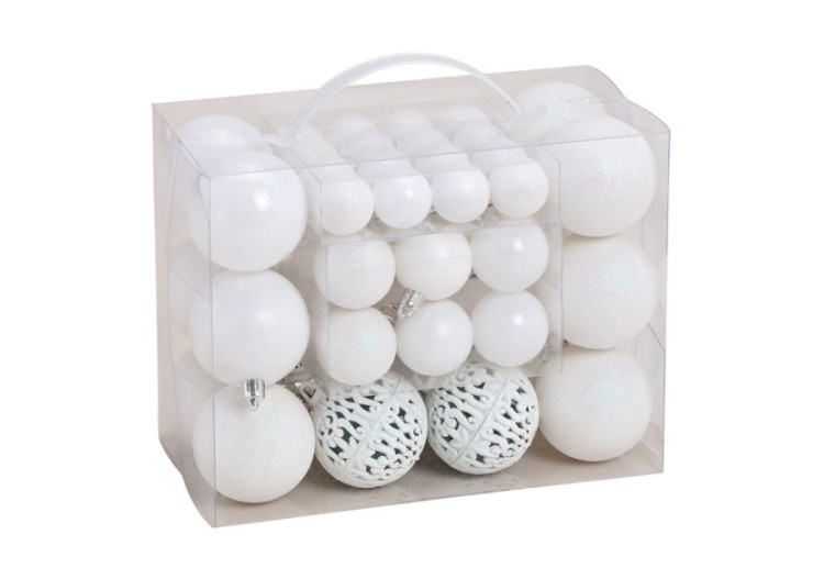 Boules de Noël en plastique - Set de 50, Blanc, 3/4/6cm - 10040774 - WURM