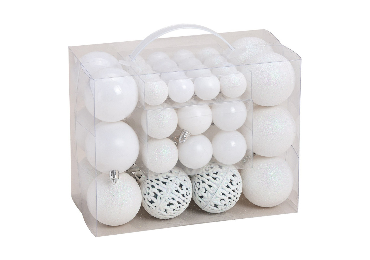 Boules de Noël en plastique - Set de 50, Blanc, 3/4/6cm - 10040774 - WURM