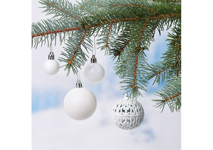 Boules de Noël en plastique - Set de 50, Blanc, 3/4/6cm - 10040774 - WURM 2