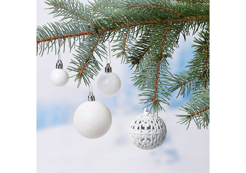Boules de Noël en plastique - Set de 50, Blanc, 3/4/6cm - 10040774 - WURM