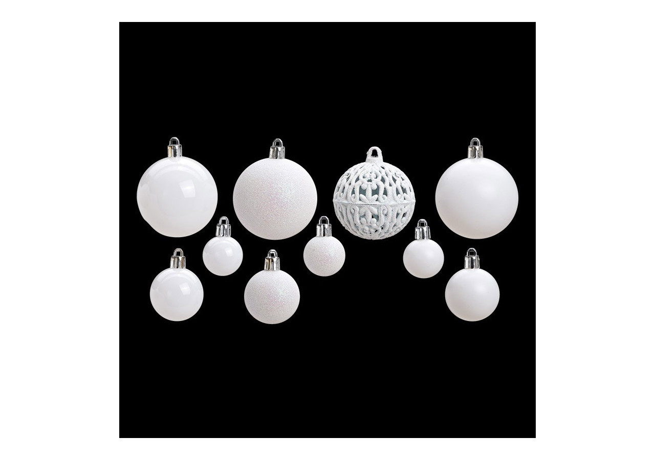 Boules de Noël en plastique - Set de 50, Blanc, 3/4/6cm - 10040774 - WURM