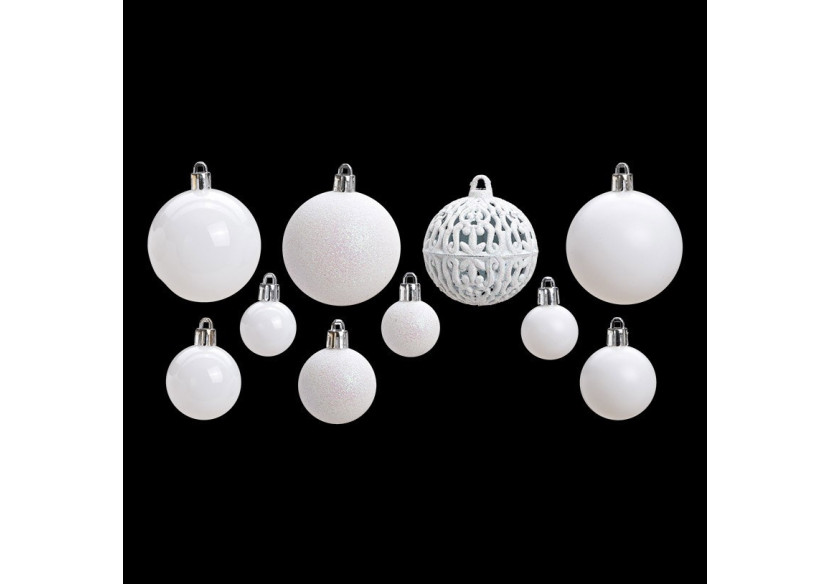Boules de Noël en plastique - Set de 50, Blanc, 3/4/6cm - 10040774 - WURM