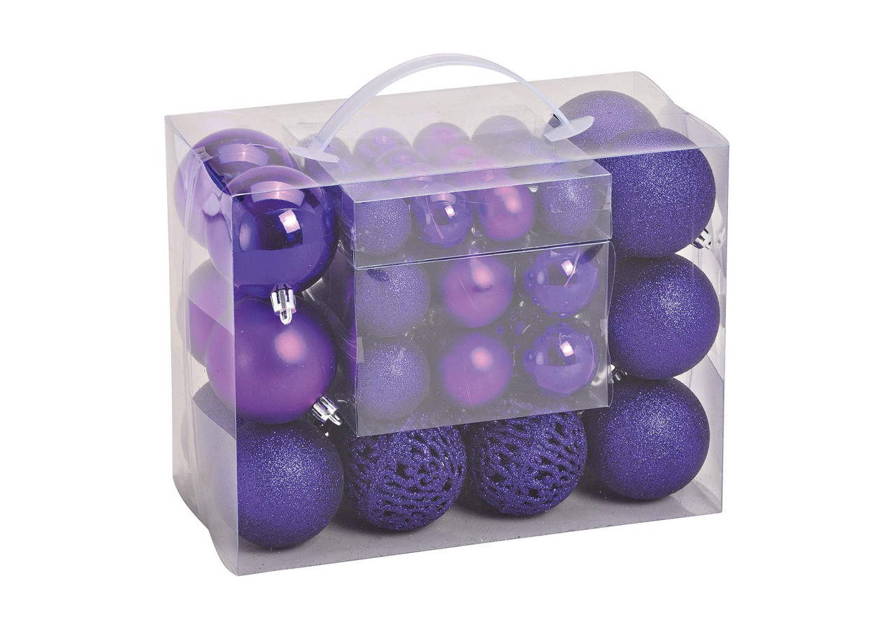 Boules de Noël en plastique - Set de 50, Violet, 3/4/6cm - 10040775 - WURM